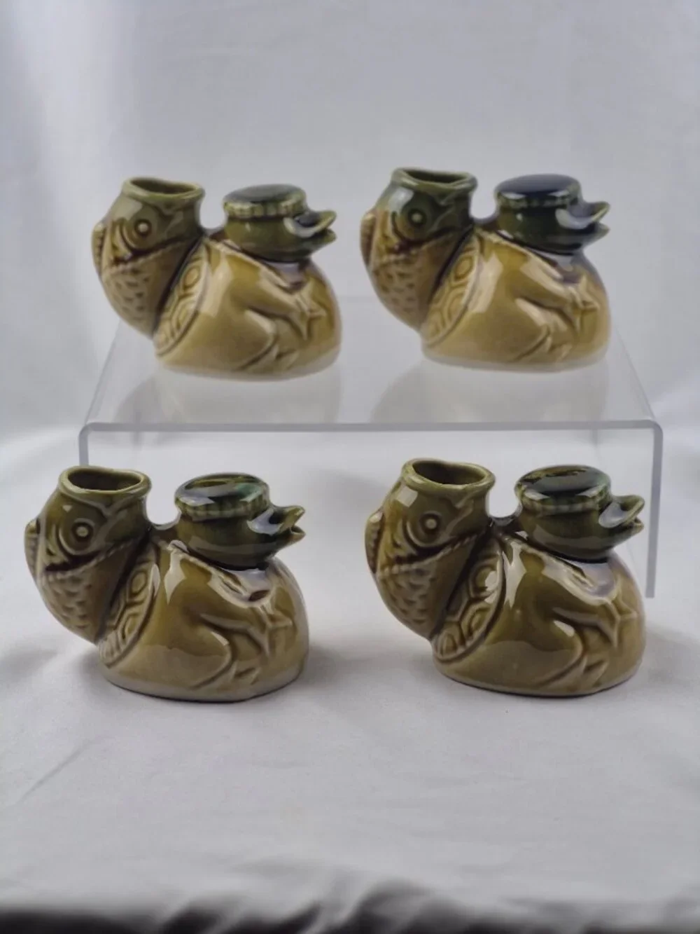 Vintage Japanese Sake Decanter Jug Pitcher Kappa Pottery Made in Japan Set of 4